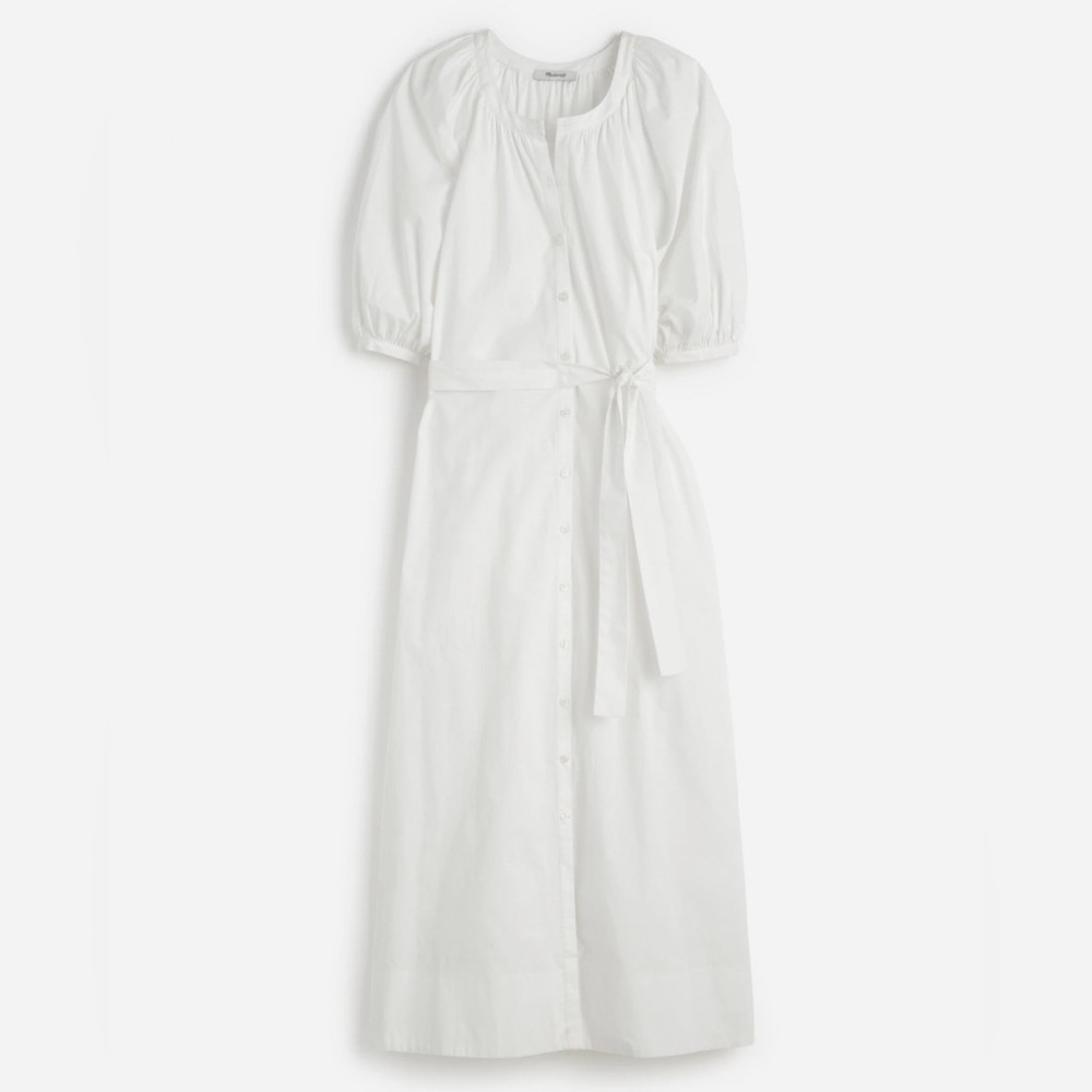 NWT Madewell Tie Waist Button Front Midi Dress in Poplin - Picture 4 of 10
